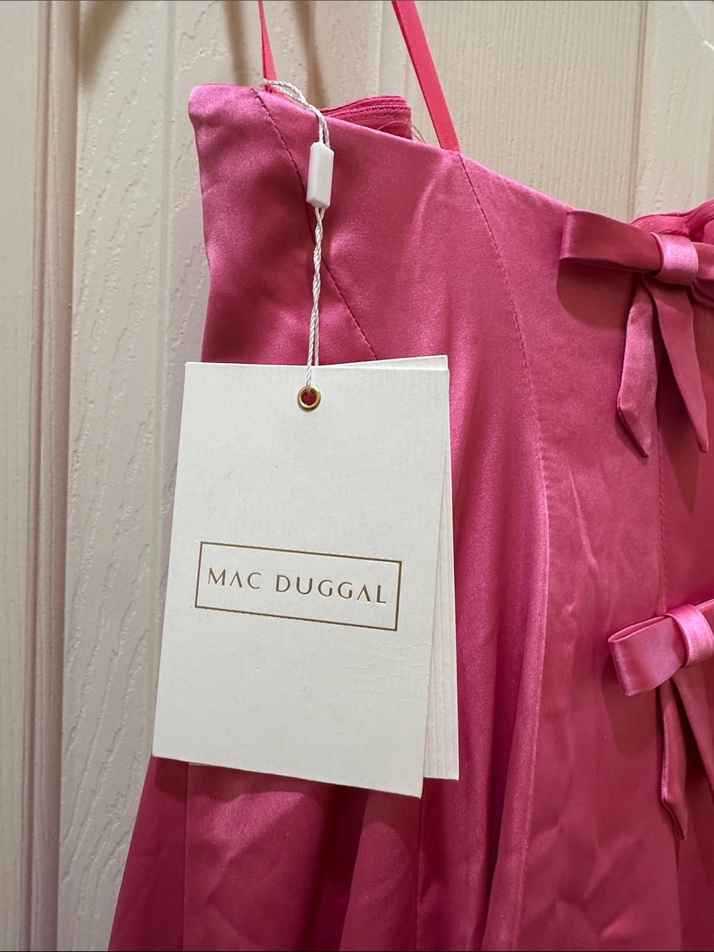 MacDuggal Bright Pink Bow Strapless Gown - Picture 2 of 5